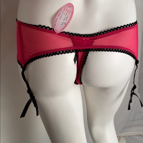 Victoria’s Secret Sexy Little Things hot pink satin thong panty with garters - Picture 4 of 16